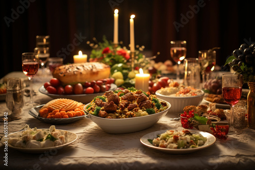Images of the dinner table for art  New Year  Christmas  or any occasion. Wallpaper  decoration.