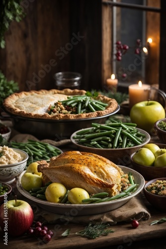 A delicious Thanksgiving feast with a perfectly roasted turkey as the centerpiece
