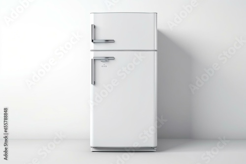 Frontal modern fridge isolated on white. 3D rendering. Generative AI