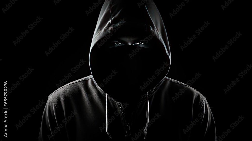 Hacker in the Hood Silhouette in the Dark Isolated on White Background Hacker in the Hood Silhouette in the Dark Isolated on White Background