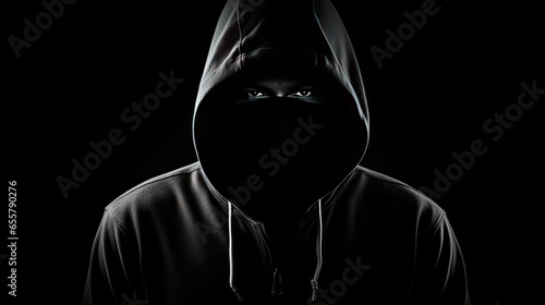 Hacker in the Hood Silhouette in the Dark Isolated on White Background