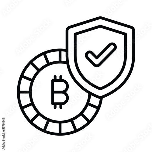 Bitcoin with protection shield, concept vector of bitcoin security