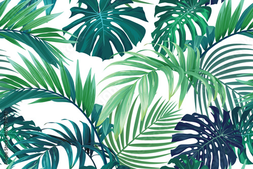 Seamless tropical pattern with palm leaves. Summer floral ornament.