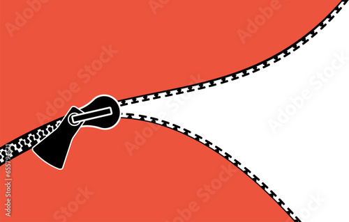 Zipper banner design. Open zip fastener and empty place for text or image. Closing and opening clasp, abstract clothing decent vector background