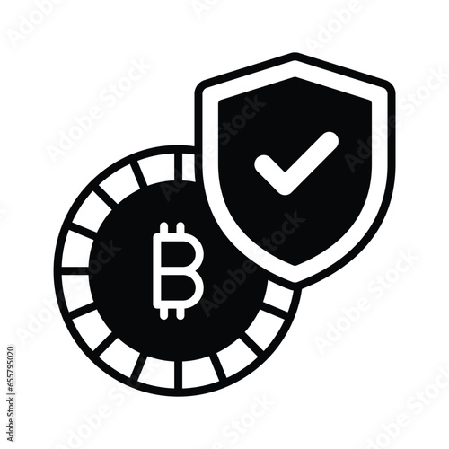 Bitcoin with protection shield, concept vector of bitcoin security