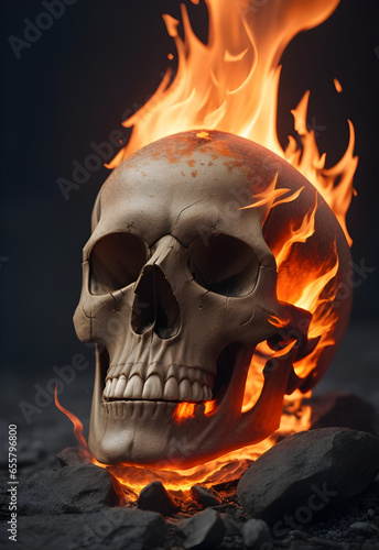 wicked skull on fire burning, Halloween decoration