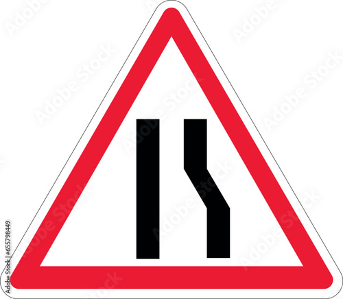 Panneau de danger - 	Chaussée rétrécie par la droite - A3a