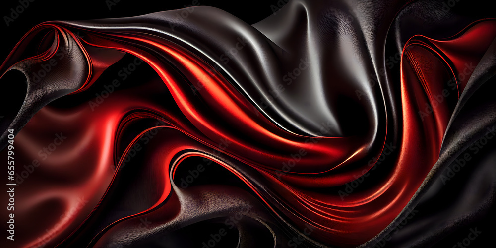 wavy black and red silk texture. generative ai. wavy black and red silk texture. generative ai.
