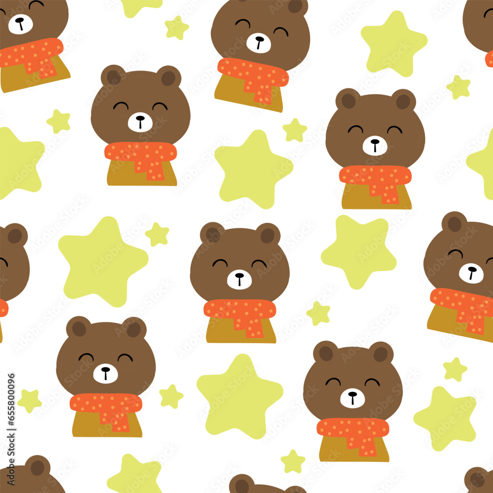 Obraz premium Pattern of cute bears wearing a scarf, seamless for fabric prints, textiles, gift wrapping paper. colorful vector for children, flat style