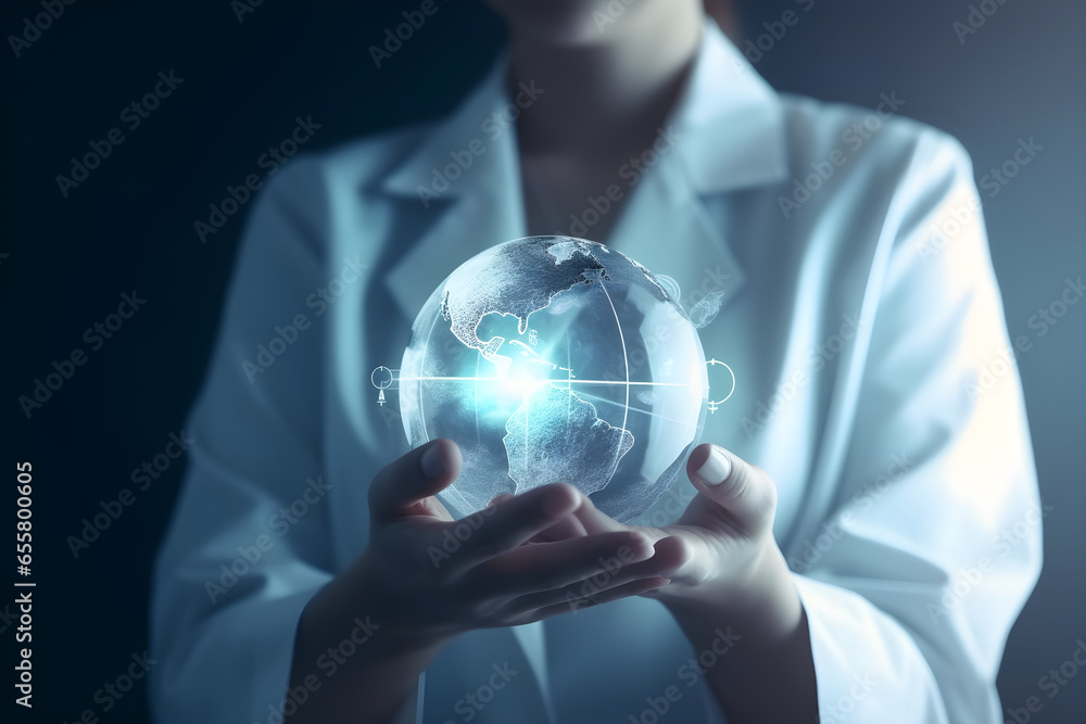 Close up hands holding abstract global network hologram in palm, metaverse technology network digital communication Global business concept Close up hands holding abstract global network hologram in palm, metaverse technology network digital communication Global business concept