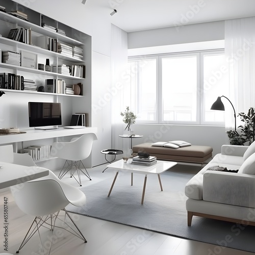 modern living room with office space
