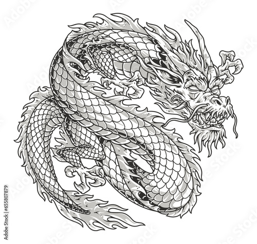 Angry flying dragon logotype monochrome