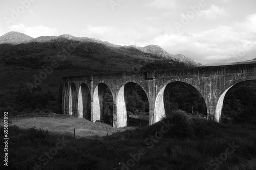 Famous Highlands tourist attraction in monochrome b/w