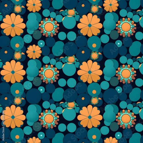 seamless blue and orange floral pattern