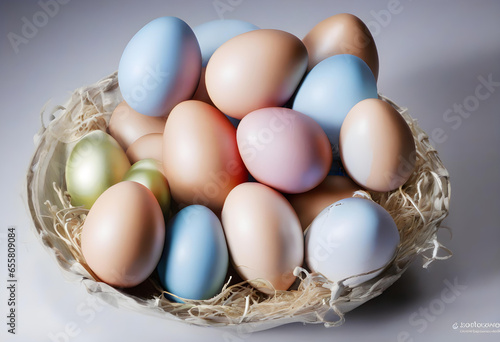 Easter Eggs. Holiday. Celebration. Tradition. Spring. Decorated Eggs. Festive. Vibrant Colors. Easter Decor. Seasonal. Craft. Bunny. Easter Basket. Religious. Pastel Hues. Egg Hunt. DIY. AI Generated.