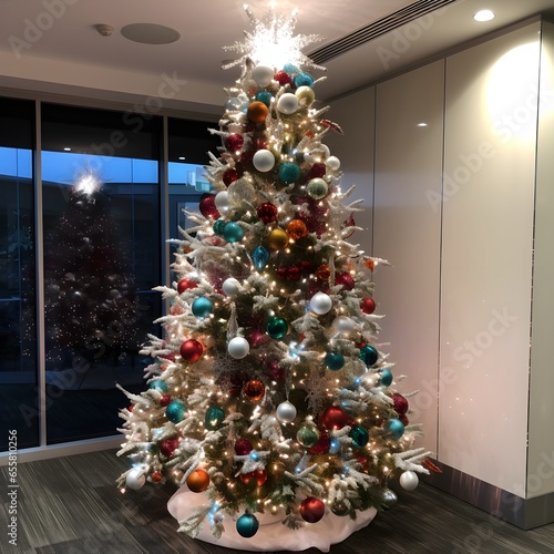 decorated christmas tree inside a room or office