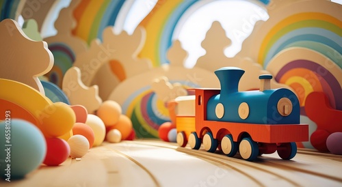 Wooden toy steam locomotive © cherezoff