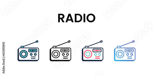 Radio icons set, color line, ouline, glyph, gradient icon stock illustration