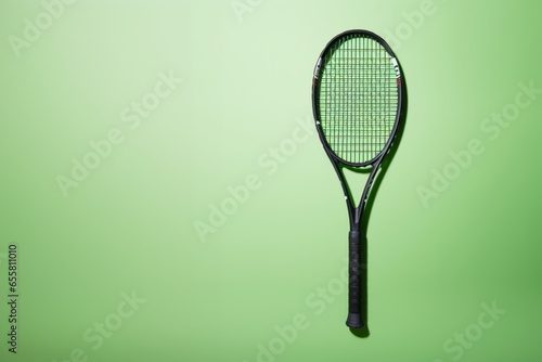 Tennis racket isolated over green background. © Danko