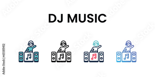 Dj Music icons set, color line, ouline, glyph, gradient icon stock illustration