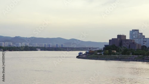 View of the center of Krasnoyarsk and the famous Communal Bridge photo