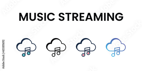 Music Streaming icons set, color line, ouline, glyph, gradient icon stock illustration