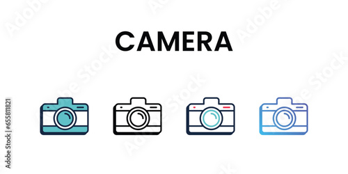 Camera icons set, color line, ouline, glyph, gradient icon stock illustration