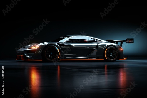 Modern race car with halo side view on dark background. Generative AI © Daxton