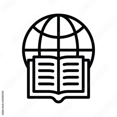 handbook with world globe depicting concept icon of global education