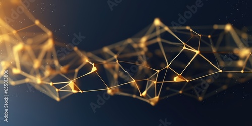 3D network connections with plexus design blue and gold color background wallpaper. Generative AI image weber.