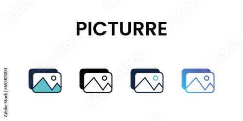 Picturre icons set, color line, ouline, glyph, gradient icon stock illustration