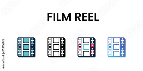 Film Reel icons set, color line, ouline, glyph, gradient icon stock illustration