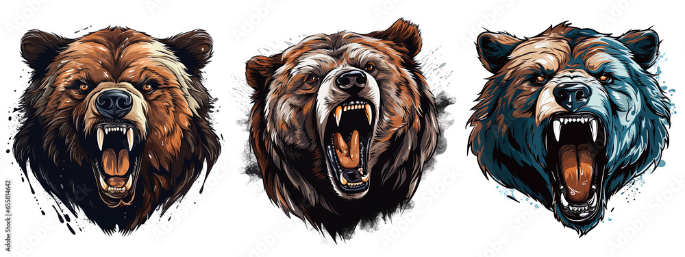 roaring Bear angry face illustration on a transparent background Stock ...