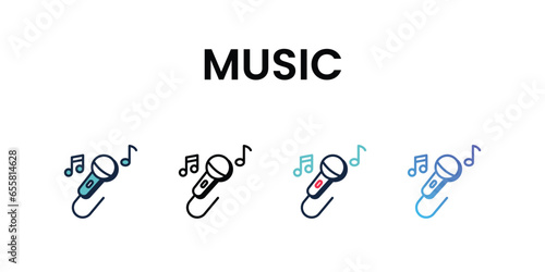 Music icons set, color line, ouline, glyph, gradient icon stock illustration