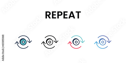 Repeat icons set, color line, ouline, glyph, gradient icon stock illustration