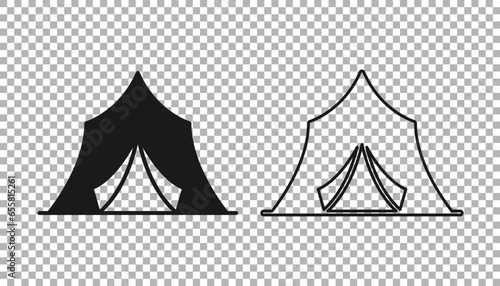 Black Circus tent icon isolated on transparent background. Carnival camping tent. Amusement park. Vector
