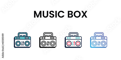 Music Box icons set, color line, ouline, glyph, gradient icon stock illustration