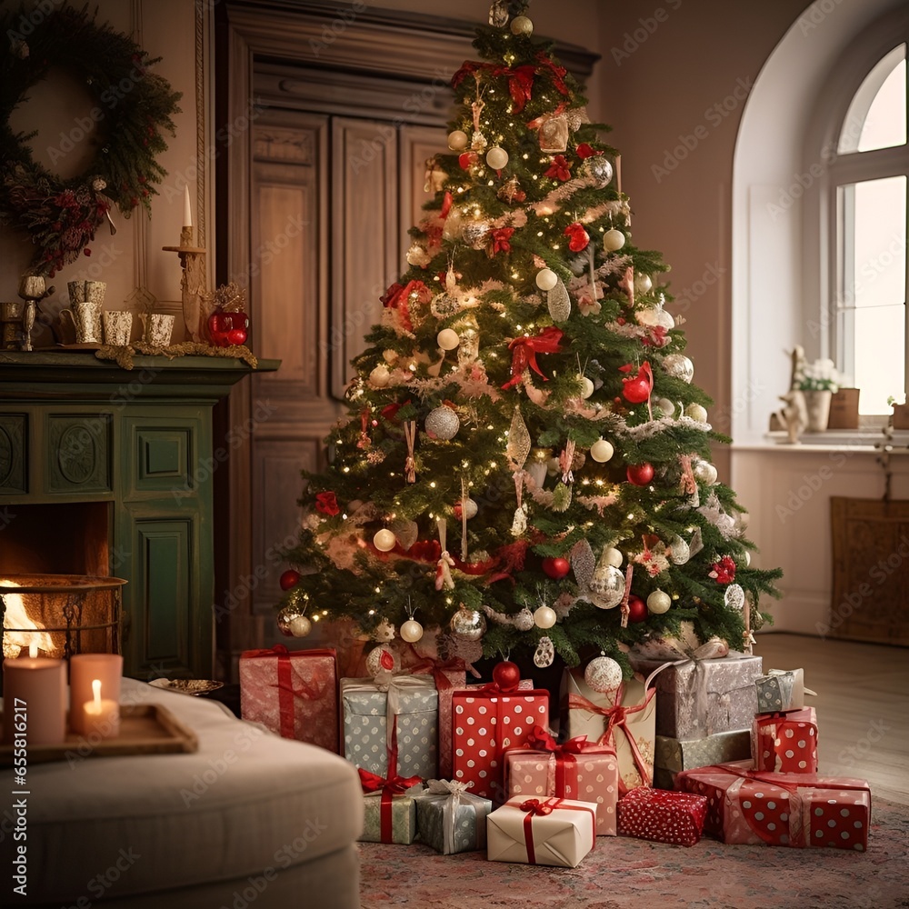 Christmastree with presents in front of it Christmastree with presents in front of it