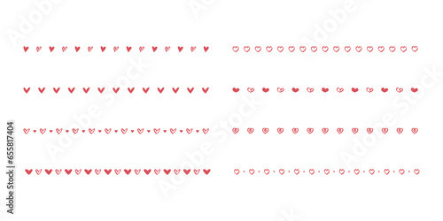 ライン素材のあしらい 　ハートの飾り罫　ベクター  手書き　赤　ピンク　  Cute hand drawn vector heart line