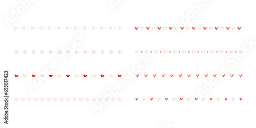 ライン素材のあしらい ハートの飾り罫 ベクター 手書き 赤 ピンク Cute hand drawn vector heart line