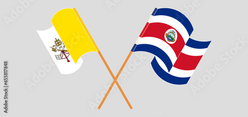 Crossed flags of Vatican and Costa Rica. Official colors. Correct proportion