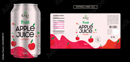 Apple Juice Label Design Fresh, Delicious, Eye-Catching Product Design for Bottle packaging Apple Juice Label Design for Branding Editable Vector Premium Quality label with can mockup download photo