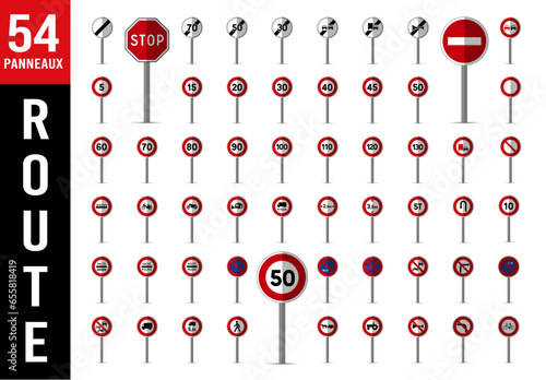 Collection panneaux signalisations code de l'aoute et limitation de vitesse