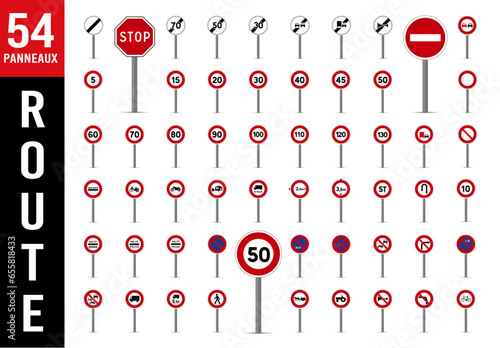 Collection panneaux signalisations code de l'aoute et limitation de vitesse photo