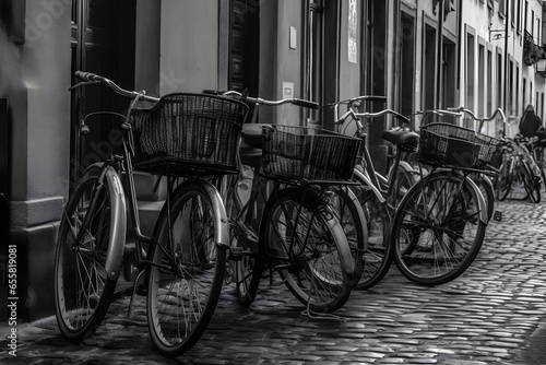 Old bicycles in the city street. Cycling concept. Sport concept, World Bicycle Day, Outdoor Weekend lifestyle concept