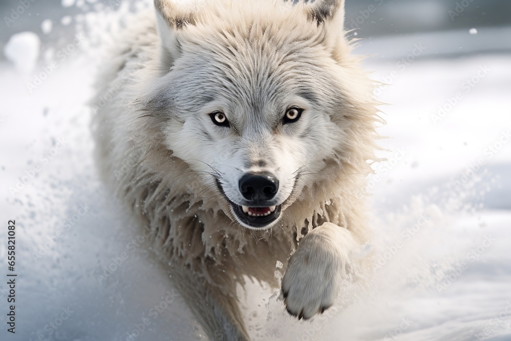 Antarctic wolf,Running Antarctica, chasing prey