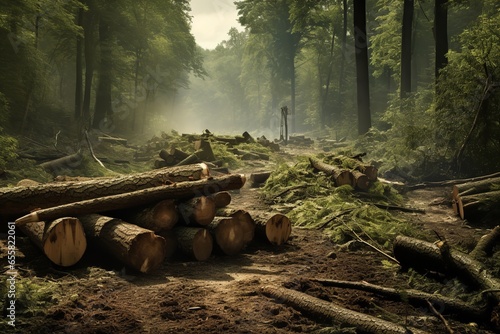 trees are cut down on a forest, in the style of use of ephemeral materials