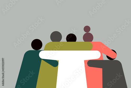 Illustration of members of a family affectionately  holding together