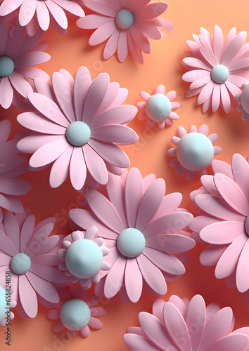pink and blue flowers on orange background, for banner background photo