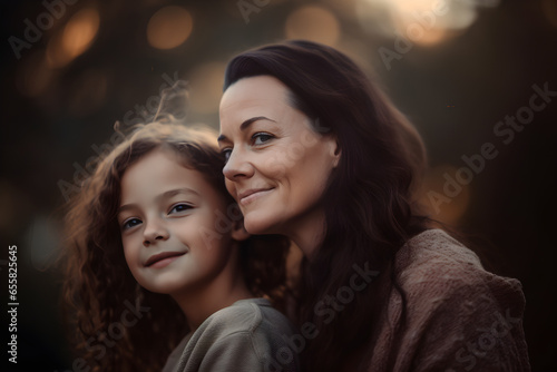 Portrait of a beautiful mother with her daughter in the park.  mothers day concept © Canities